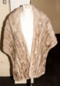 Grey Mink Stole, lined shawl collar, pale grey sateen, unusual button up feature (hidden pocket)