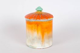 Shelley Lidded Mustard Pot with Lid, Orange Oiled Glaze. 5 Inches High.