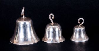 Early 20th Century Trio Of Graduating Novelty Miniature Silver Bells, Hallmark For London