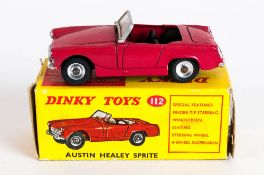 Dinky Toys No 112 Austin Healey Sprite Diecast Model. Red With Black Interior. Red and yellow