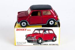 Dinky Toys No 183 Morris Mini Minor Automatic - metallic red, matt black roof. Complete With Picture