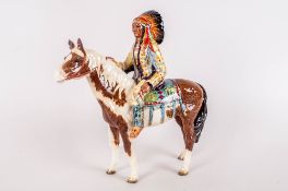 Beswick Mounted Indian Chief Figure. Model Number 1391. Designer Mr. Orwell, Introduced 1955. 8.5