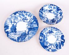 Royal Crown Derby Blue and White Chinese Pattern Cabinet Plate, with Matching Plate and Dish. c.late