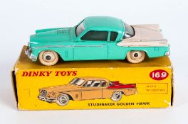 Dinky Toys No 169 Studebaker Golden Hawk Diecast Model - light green body, cream rear side panels