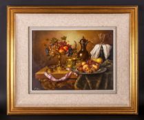 Elia Josza Hungarian Artist Born 1920's ' Stillife ' Study of Fruit In a Tazza and Plate, Flagon -