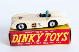 Dinky Toys No 237 Mercedes Benz Racing Car Diecast Model - Cream With Red interior, blue driver,