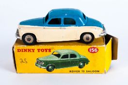 Dinky Toys No 156 Rover 75 Saloon Diecast Model. Ivory Lower, Mid Blue Upper Body, Beige Wheels. Red