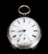 Swiss - Silver Open Faced Pocket Watch with White Porcelain Dial and Black Markers and Ornate Gold