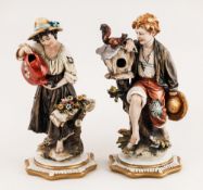 Capo Di Monte Pair Of Signed Figures  Circa 1970's 1. Boy With Squirrel and bird box. 2. Girl with