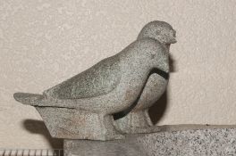 A Carved Granite Rustic Garden Birdbath In Naturalistic Style, In 3 Sections, with 2 Bird Carved