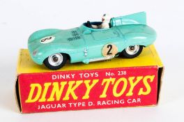 Dinky Toys No 238 Jaguar D-type Racing Car Diecast Model - Light turquoise, dark blue interior,