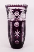 Bohemian Ruby Red Flashed and Cut Glass Vase. 20th Century. Stands 12.5 Inches High. Excellent
