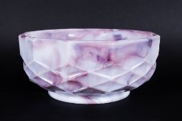 A Vintage 12 Sided Amethyst Coloured Moulded Glass Footed Bowl, with Faceted Sides. In Good