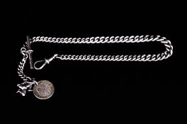 Victorian Silver Albert Chain. All Links Stamped / Hallmarked. 42 grams. 13.5 Inches In Length.