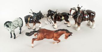 Five Decorative Pottery Horse Figures comprising three Melba an the other two Beswick style.