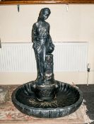 A Composition Garden Fountain / Birdbath with a Classical Maiden, Affixed to the top, acting as a