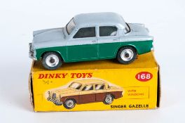 Dinky Toys No 168 Singer Gazelle Diecast Model - Dark grey with green lower body, With Yellow