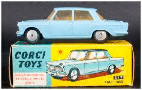 Corgi Toys No 217 Fiat 1800 Model, Blue Body, Complete With Blue/Yellow Picture Card Box,