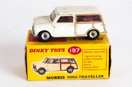 Dinky Toys No 197 Morris Mini Traveller - white with red interior Complete With Picture Card Box,