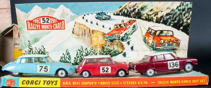 Corgi Toys Gift Set Number 38, Monte-Carlo Rally, B.M.C Mini Cooper-S, Rover 2000, Citroen D.S.19,