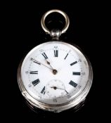 Swiss - 1920's Silver Open Faced Pocket Watch, with White Porcelain Dial and Black Markers,