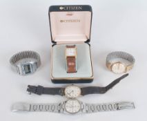 Five Assorted Wristwatches Including Rotary, Citizen, Beta, Accurist & world TIme.