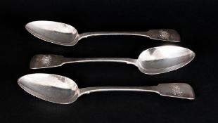 George IV Irish Silver Set of 3 Large Table Spoons. Hallmark Dublin 1826, Makers Mark IB - James
