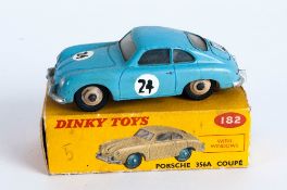 Dinky Toys No 182 Porsche 356A Coupé Diecast Model. Light Blue With Cream Hubs. Red And Yellow