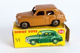 Dinky Toys No 154 Hillman Minx Saloon Tan/Brown body, Complete With Yellow Picture Card Box,