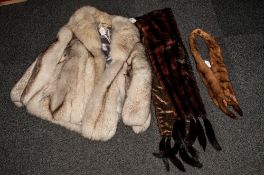 Blue Fox Fur Ladies Jacket fully lined. Together with mink tie & mink marmoot scarf.