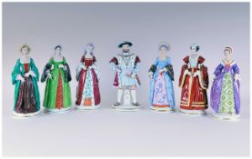 Sitzendorf Hand Painted Set Of Seven Figures Henry VIII & His Six Wives. All figures are in mint