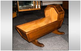 A Victorian Pine ' Scrumble Finish ' Cradle on Rockers. 3 ft Long x 15 Inches Wide, Panelled Body.