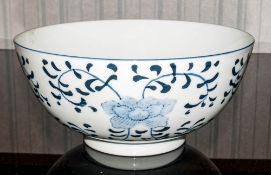 Chinese Mid 20th Century Large Underglaze Blue and White Footed Bowl, of Good Quality. Stands 6.8