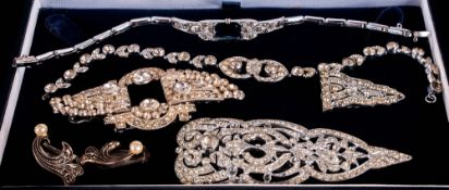 1920's / 1930's Collection of Paste Set Jewellery ( 6 ) Items In Total. Comprises 2 Bracelets, 2