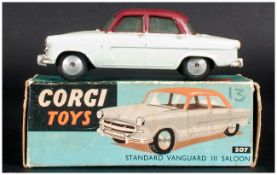 Corgi Toys No 207 Standard Vanguard III Saloon Car Model White Body, Red Roof, Complete With Blue