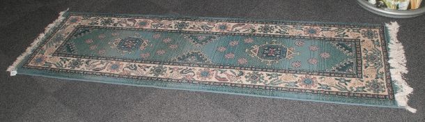 A Wool Runner In The Traditional Persian Design Of Turquoises And Ivory Ground, 90x28''