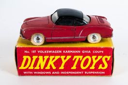 Dinky Toys No 187 Volkswagen Karmann Ghia Coupe Diecast Model. Red With Black Roof. Complete With