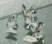 Swarovski Cut Crystal Figures ( 3 ) In Total. 1/ Butterfly 2.25 Inches High. 2/ Parrot on Perch -