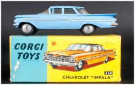 Corgi Toys No 220 Chevrolet ''Impala'' Car Model Blue Body, Complete With Blue/Yellow Picture Card