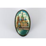 Fine Quality Oval Shaped Russian Lacquer Table Box hand painted depicting beautiful scene of Russian