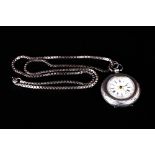 Swiss - Fine and Ornate Silver Circular Ladies Fob Watch. The Very Fine Porcelain Dial Set with Gold