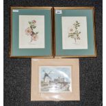 Two Prints Of Flowers, frame & glazed 12x10'' Together with a print of the Windmill Lytham,