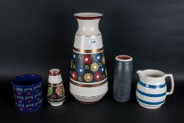 5 Pieces of Misc Pottery Items. Consisting of 2 German Art Pottery Vases Painted, Arthur Wood Pot,