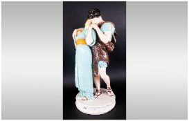 A Large Coloured Late Victorian Plaster Figure Group Of The Lovers, after the Antique. Dressed in