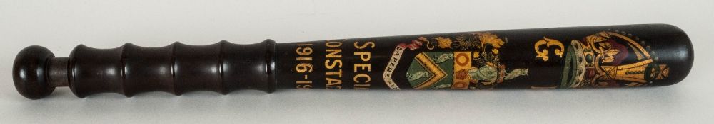 Police Special Constable's Truncheon turned and painted with the coat of arms of the Borough of