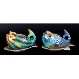 Shorter & Sons Pair Of Unusual Fish Sauce Boats & Stands, Circa 1930's. 4'' in height, 6'' in