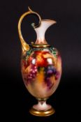 Royal Worcester Hadley Ware Small Ewer, the quatrelobed ovoid body hand painted with brambles,