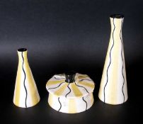 Midwinter Clayburn Factory - Jessie Tait Design 4 Piece Cruet Set, Yellow and Black Wavy Line