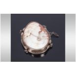WITHDRAWN .//Antique Very Fine Shell Cameo And Diamond Set Brooch The cameo set within a finely made