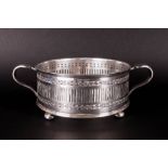 Antique - Quality Silver Plated Circular Two Handle Bowl with Trellis Panels, Borders and Glass
